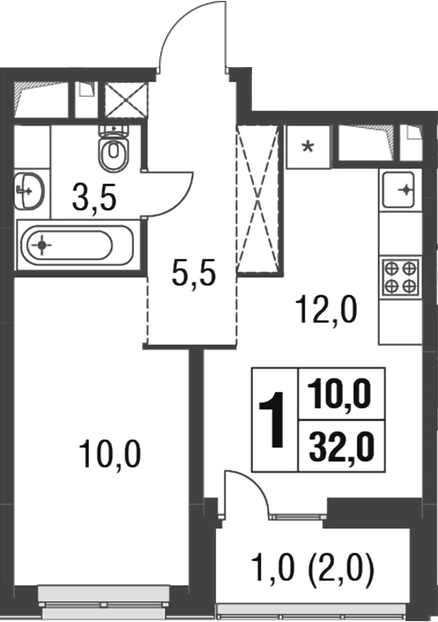 Планировка — Котельники Парк, 1-комн., 31 м²