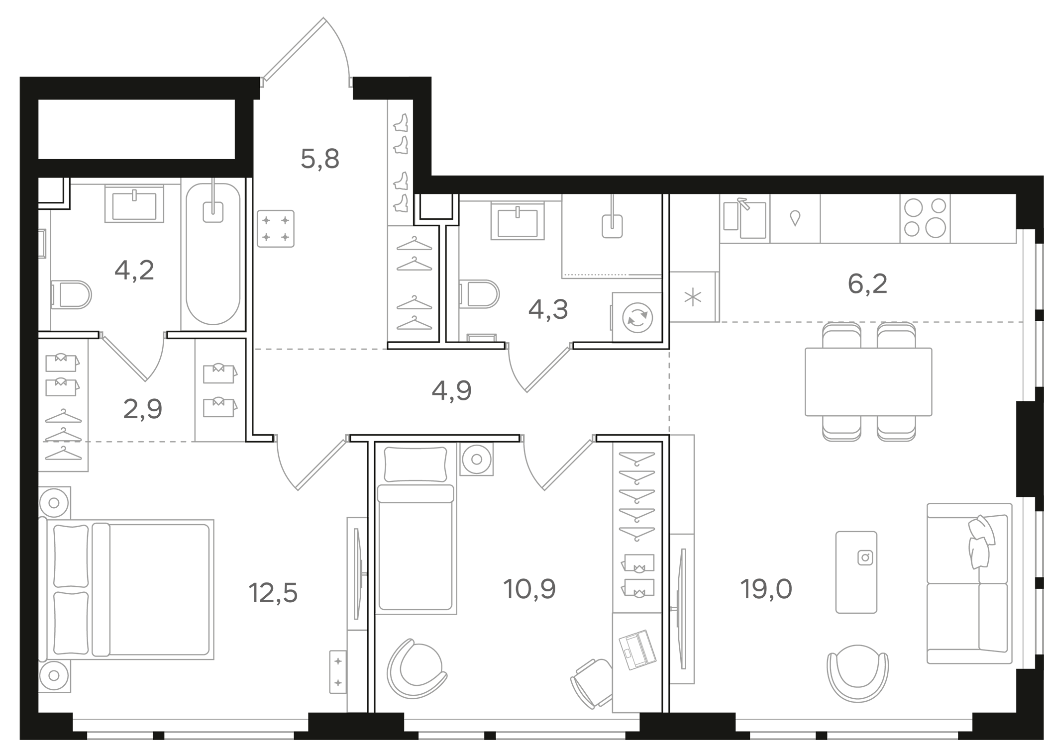 Планировка — Назаре. Мангазея в Богородском, 3-комн., 71 м²