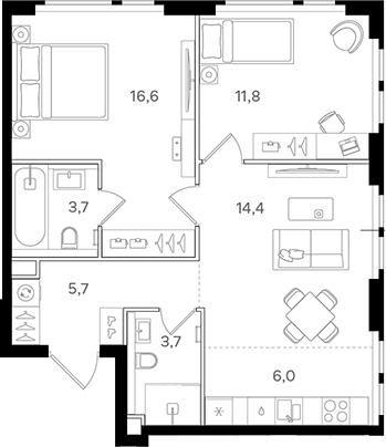 Планировка — Назаре. Мангазея в Богородском, 3-комн., 62 м²