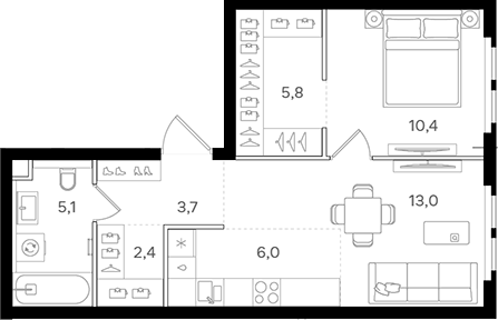 Планировка — Назаре. Мангазея в Богородском, 2-комн., 46 м²