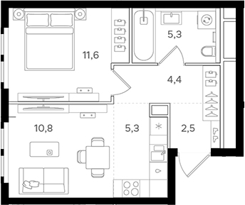 Планировка — Назаре. Мангазея в Богородском, 2-комн., 40 м²