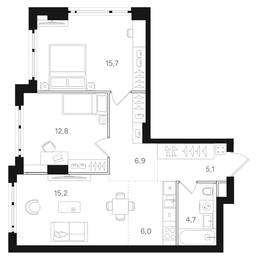 Планировка — Назаре. Мангазея в Богородском, 3-комн., 66 м²