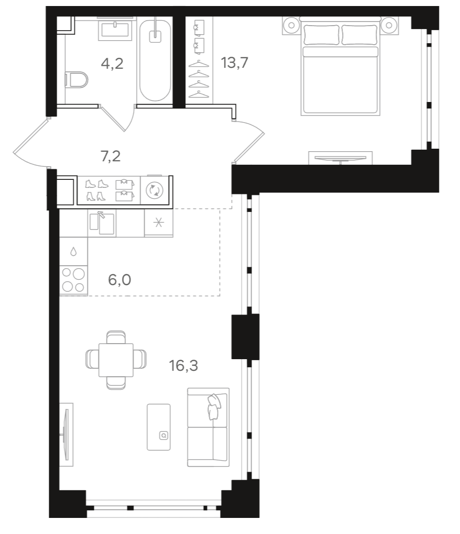 Планировка — Назаре. Мангазея в Богородском, 2-комн., 47 м²