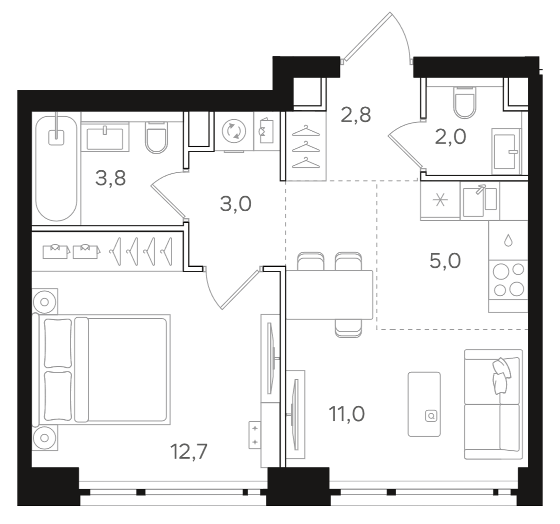 Планировка — Назаре. Мангазея в Богородском, 2-комн., 40 м²