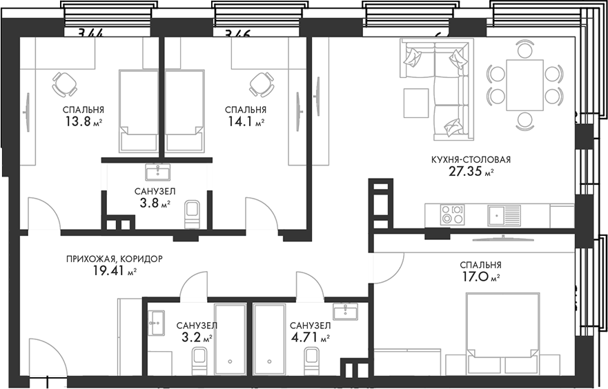 Планировка — Внуково Кантри Клаб, 4-комн., 106 м²