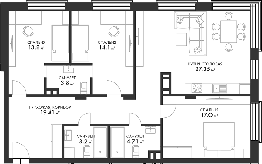 Планировка — Внуково Кантри Клаб, 4-комн., 106 м²