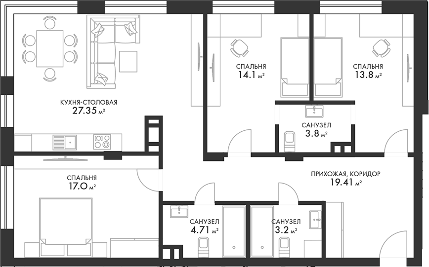 Планировка — Внуково Кантри Клаб, 4-комн., 107 м²