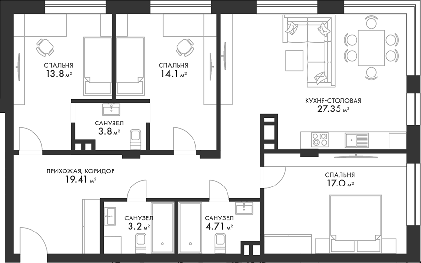 Планировка — Внуково Кантри Клаб, 4-комн., 106 м²