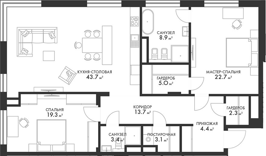 Планировка — Внуково Кантри Клаб, 3-комн., 128 м²