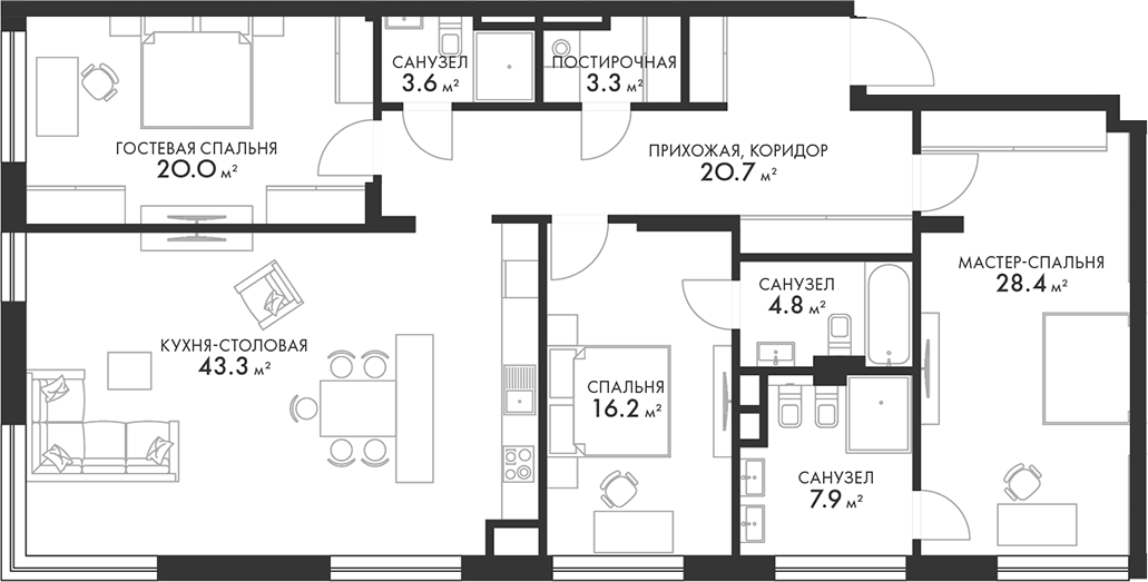 Планировка — Внуково Кантри Клаб, 4-комн., 148 м²