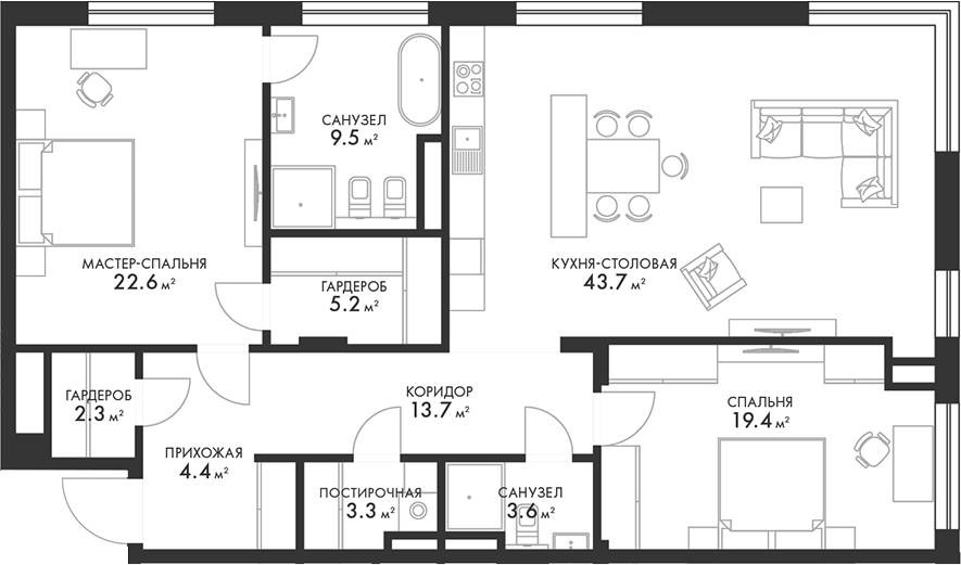 Планировка — Внуково Кантри Клаб, 3-комн., 128 м²