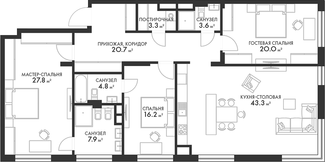 Планировка — Внуково Кантри Клаб, 4-комн., 149 м²