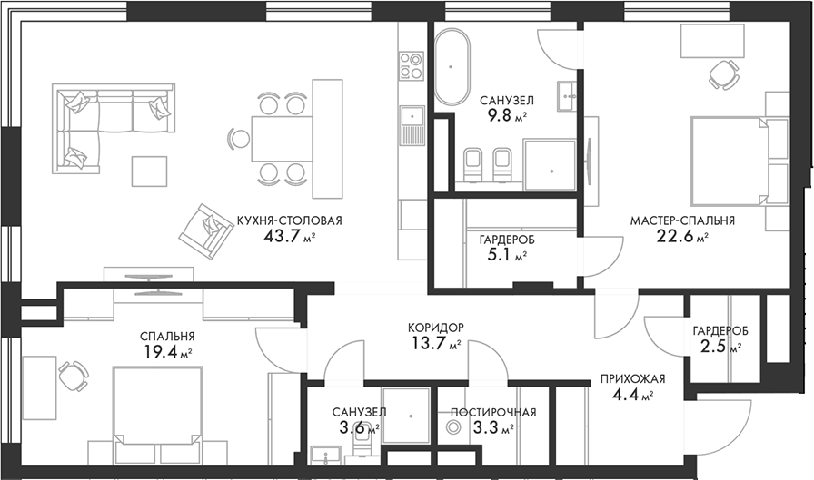 Планировка — Внуково Кантри Клаб, 3-комн., 127 м²