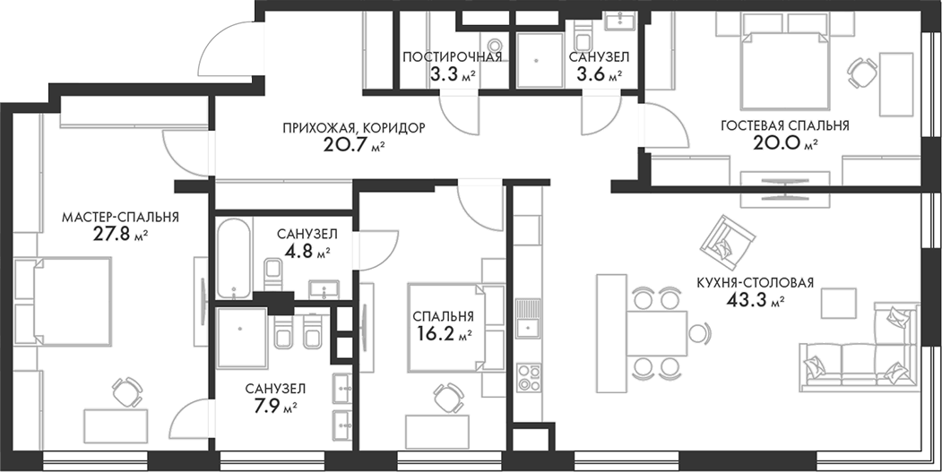 Планировка — Внуково Кантри Клаб, 4-комн., 148 м²
