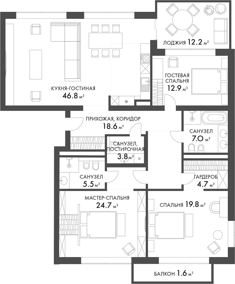 Планировка — Внуково Кантри Клаб, 4-комн., 144 м²