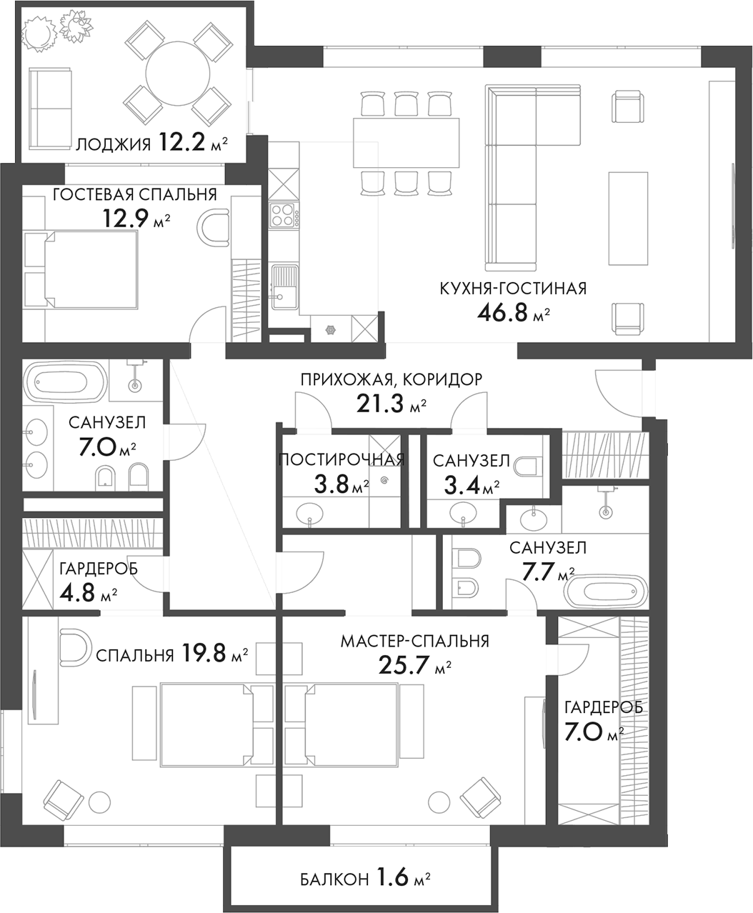 Планировка — Внуково Кантри Клаб, 4-комн., 160 м²