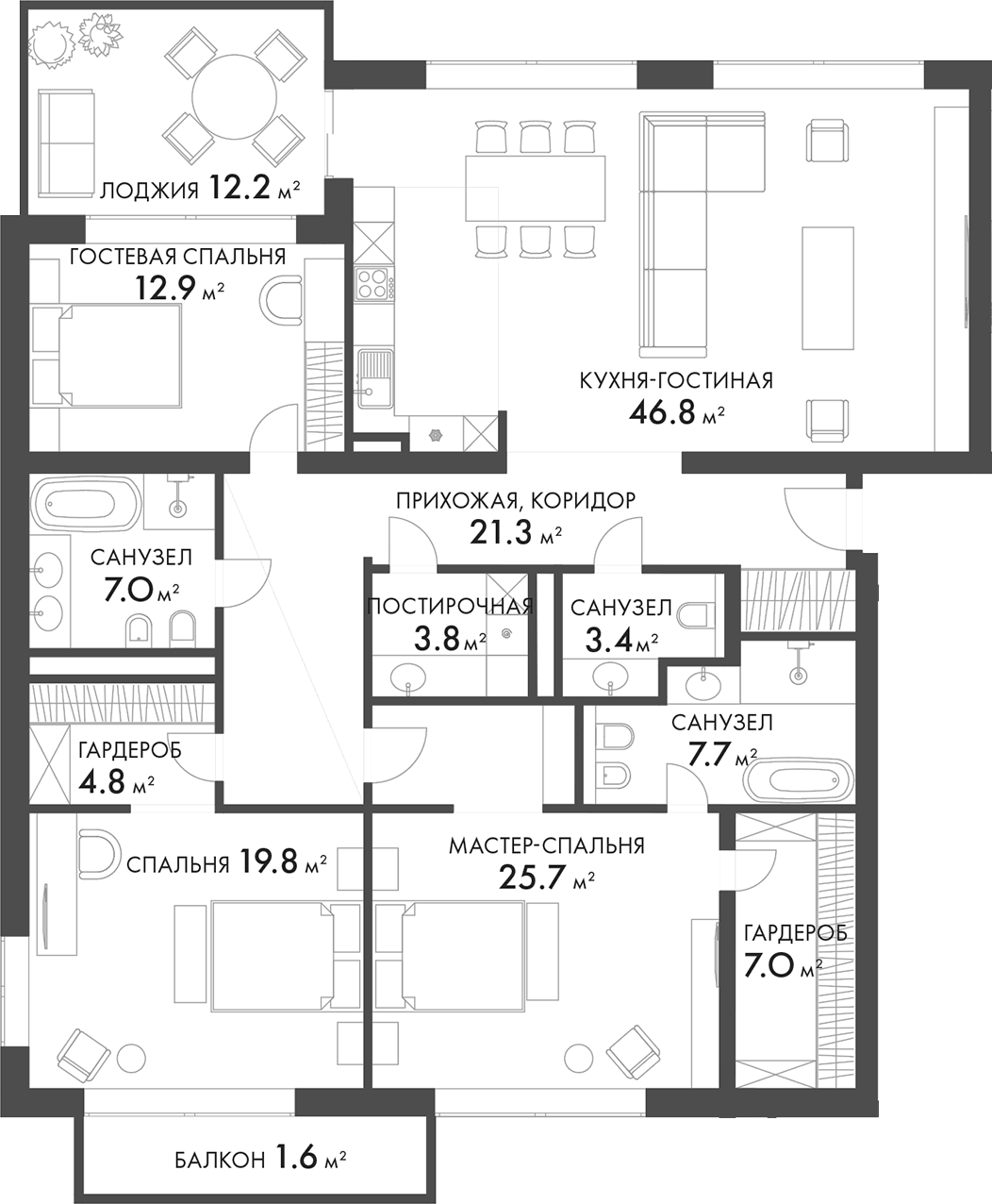 Планировка — Внуково Кантри Клаб, 4-комн., 160 м²