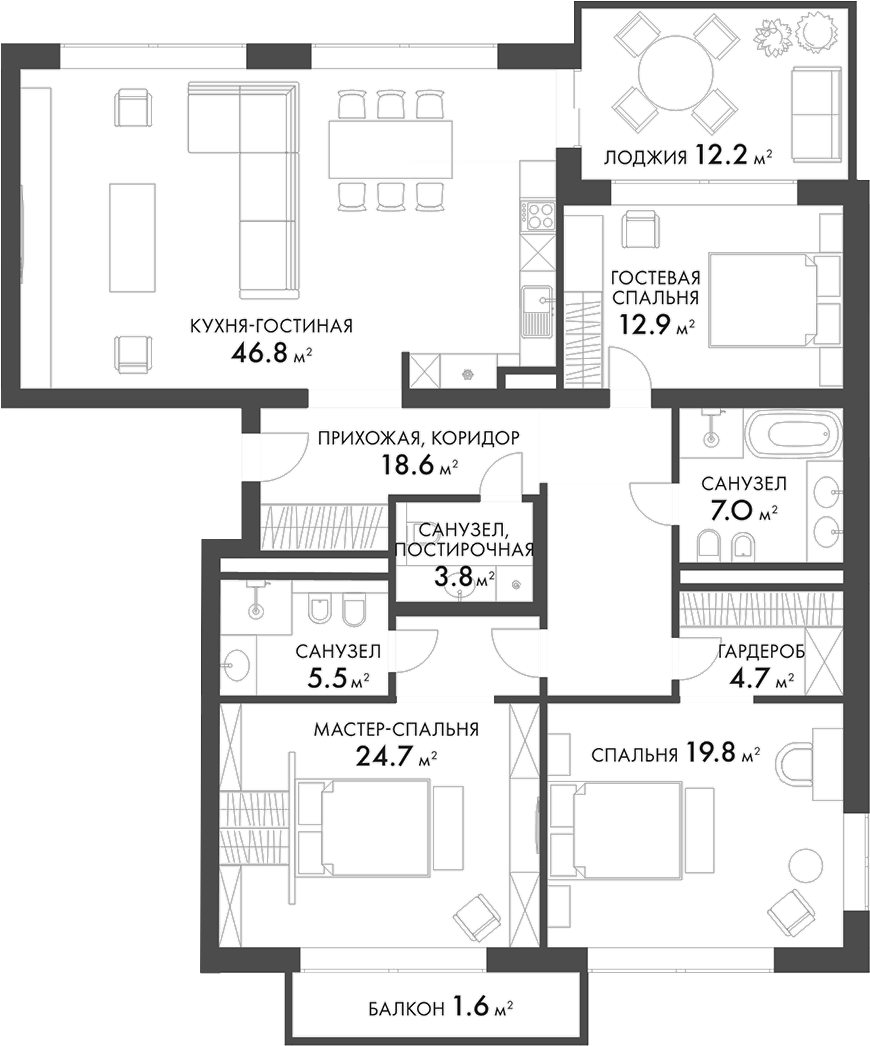 Планировка — Внуково Кантри Клаб, 4-комн., 144 м²