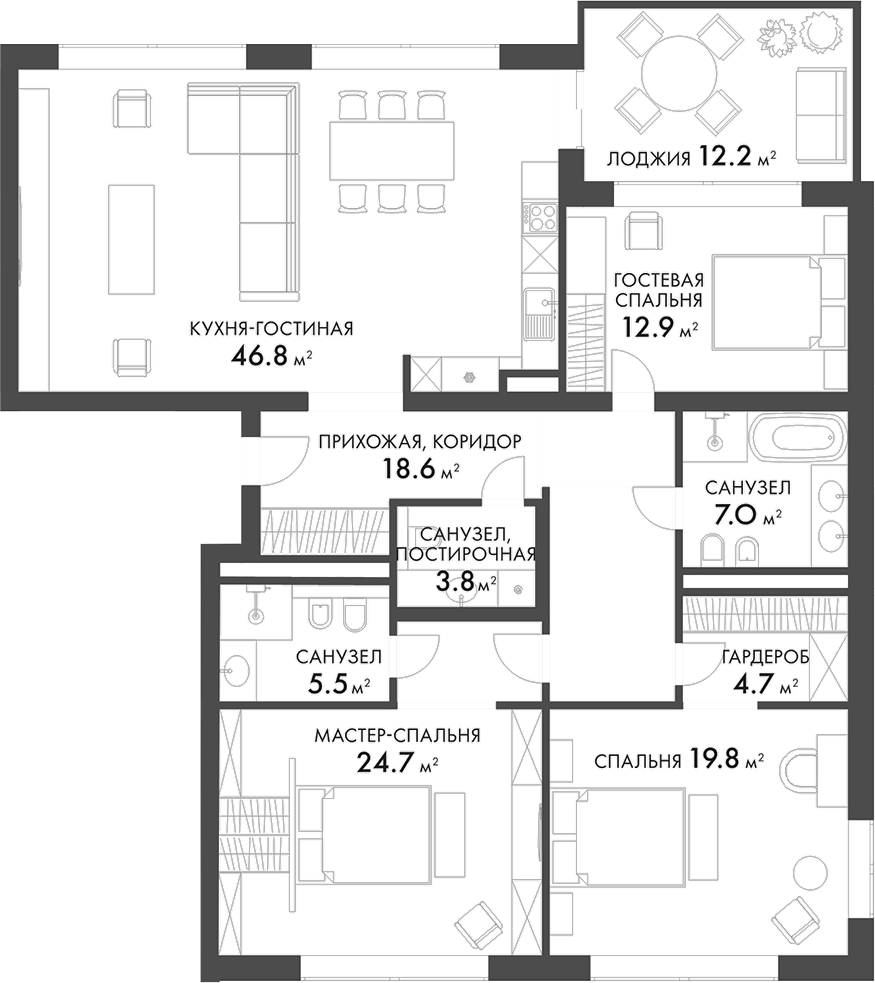Планировка — Внуково Кантри Клаб, 4-комн., 144 м²