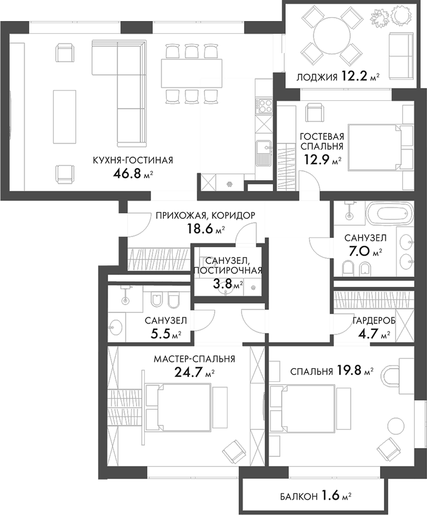 Планировка — Внуково Кантри Клаб, 4-комн., 144 м²