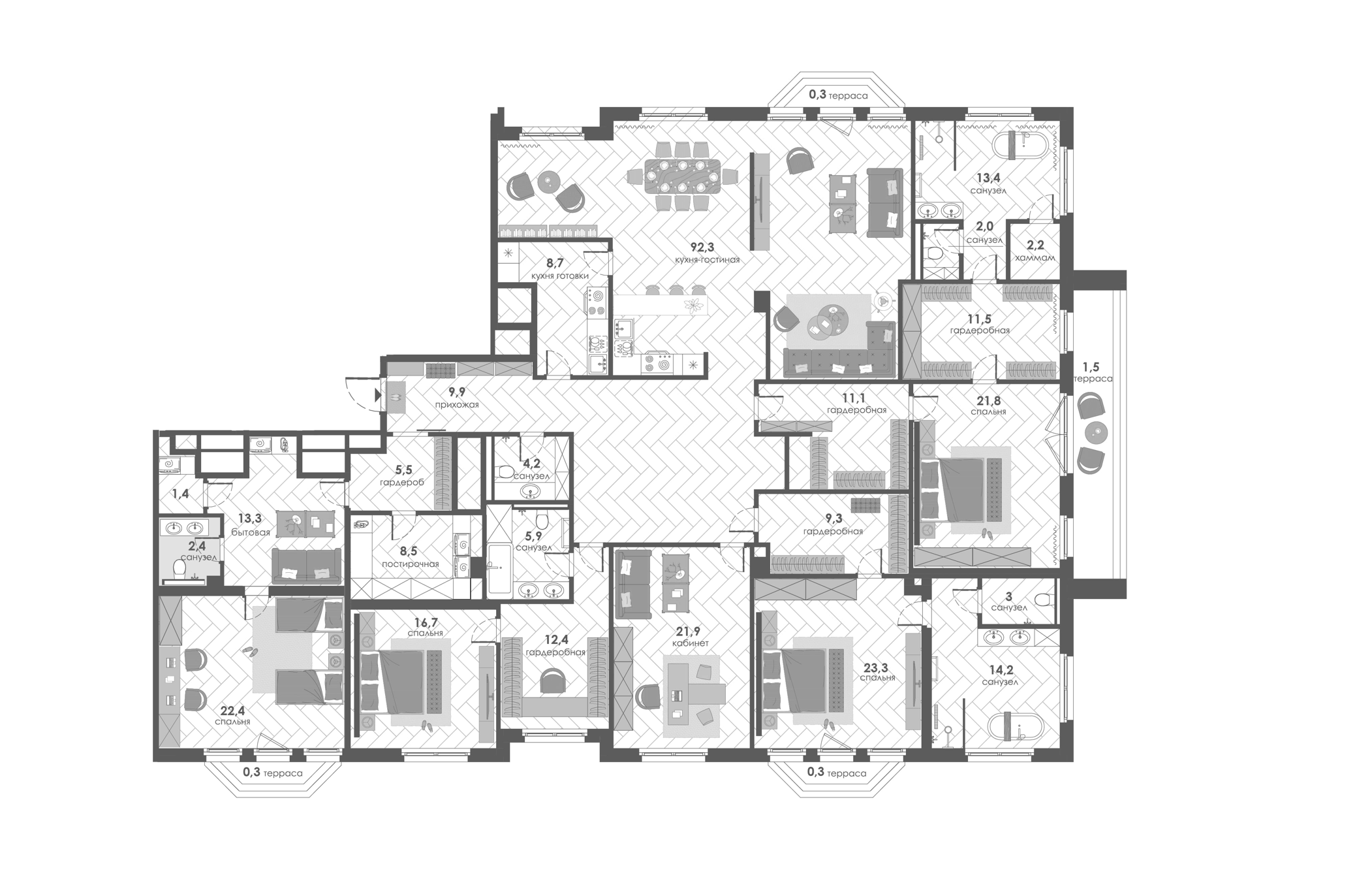 Планировка — Хамовники 12, 5-комн., 338 м²