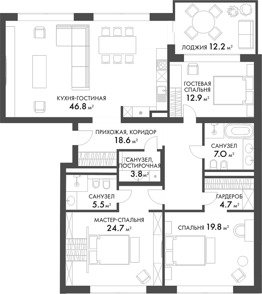 Планировка — Внуково Кантри Клаб, 4-комн., 144 м²