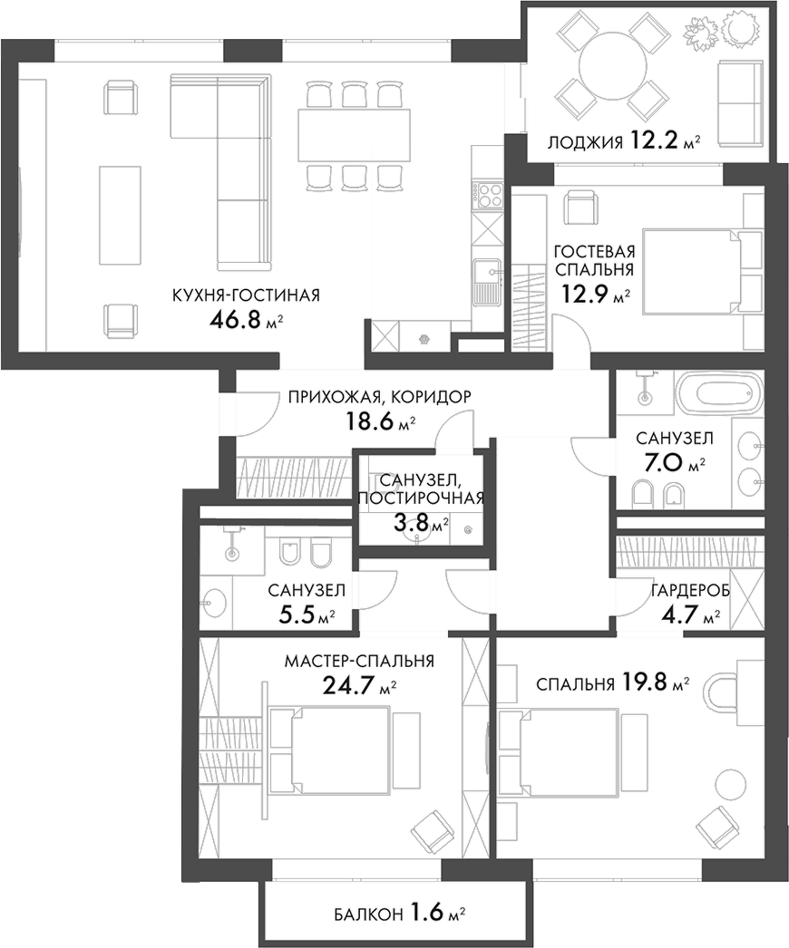 Планировка — Внуково Кантри Клаб, 4-комн., 144 м²
