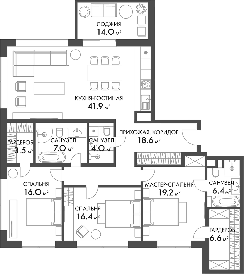 Планировка — Внуково Кантри Клаб, 4-комн., 139 м²
