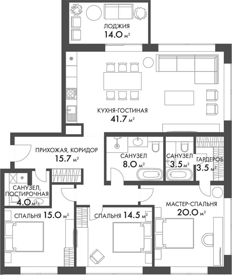 Планировка — Внуково Кантри Клаб, 4-комн., 126 м²