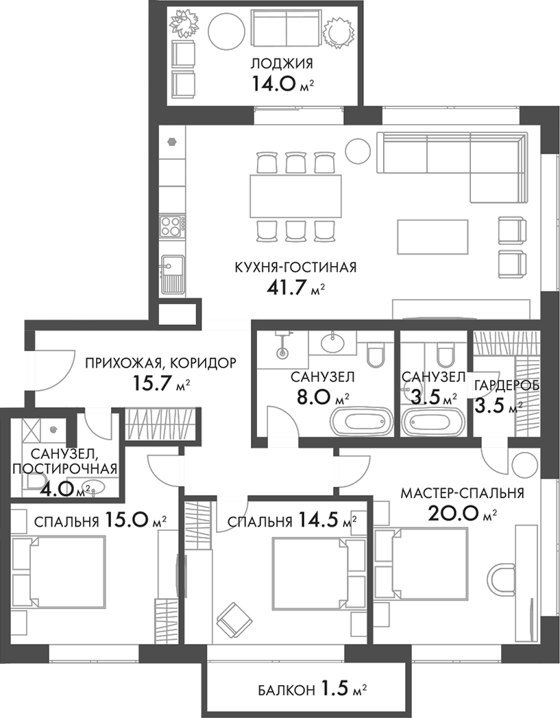 Планировка — Внуково Кантри Клаб, 4-комн., 126 м²
