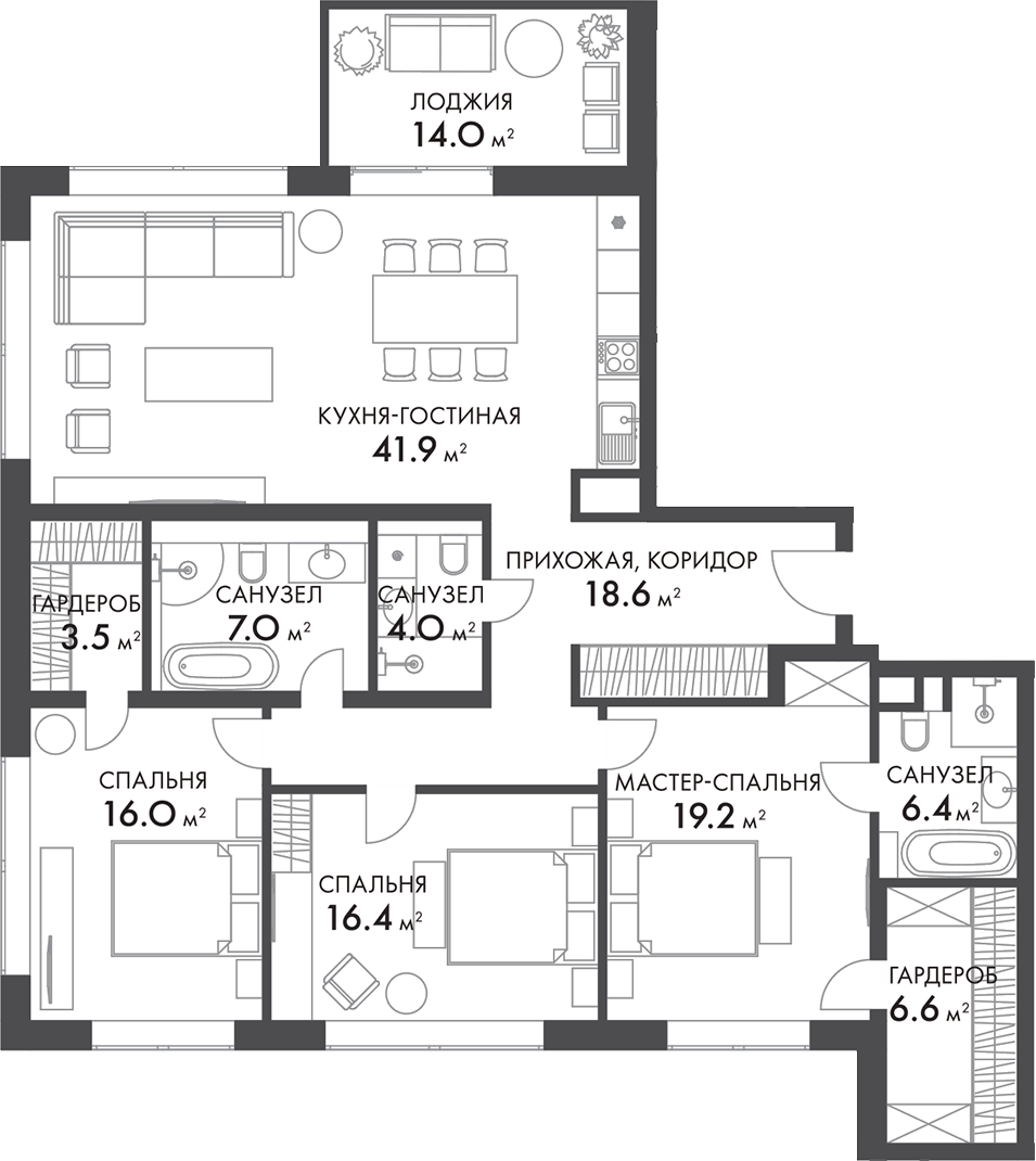Планировка — Внуково Кантри Клаб, 4-комн., 139 м²