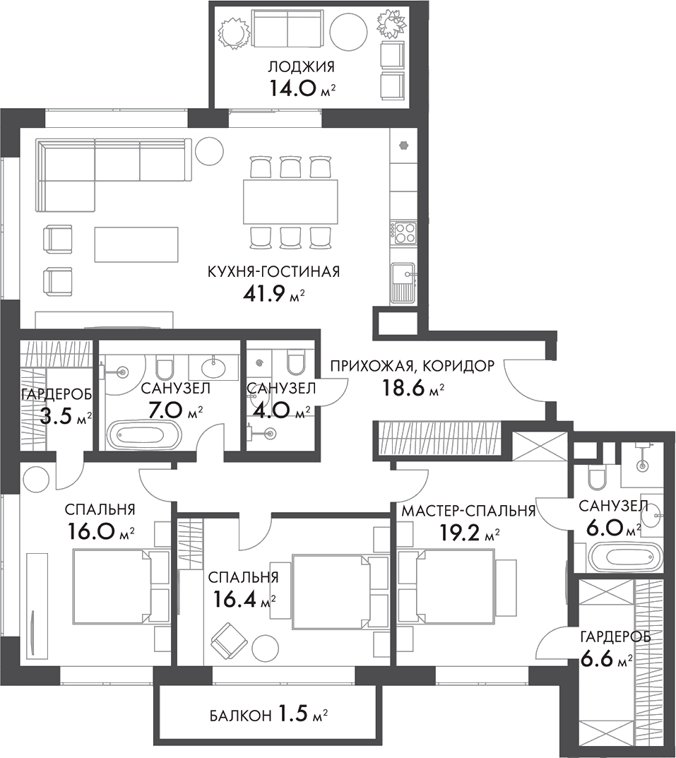 Планировка — Внуково Кантри Клаб, 4-комн., 139 м²