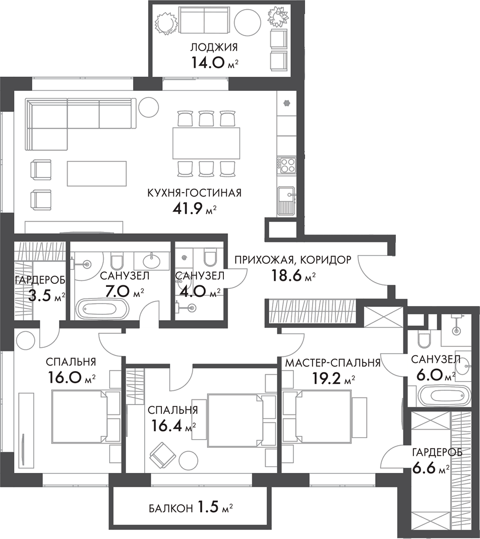 Планировка — Внуково Кантри Клаб, 4-комн., 139 м²