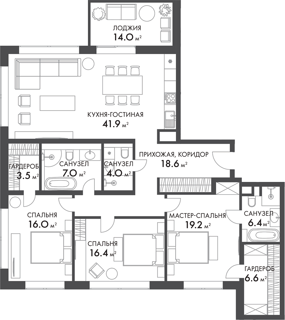 Планировка — Внуково Кантри Клаб, 4-комн., 139 м²