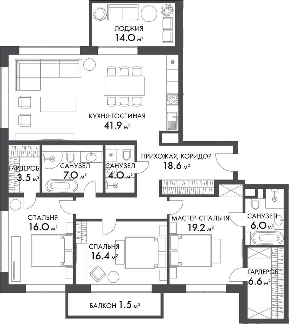 Планировка — Внуково Кантри Клаб, 4-комн., 139 м²