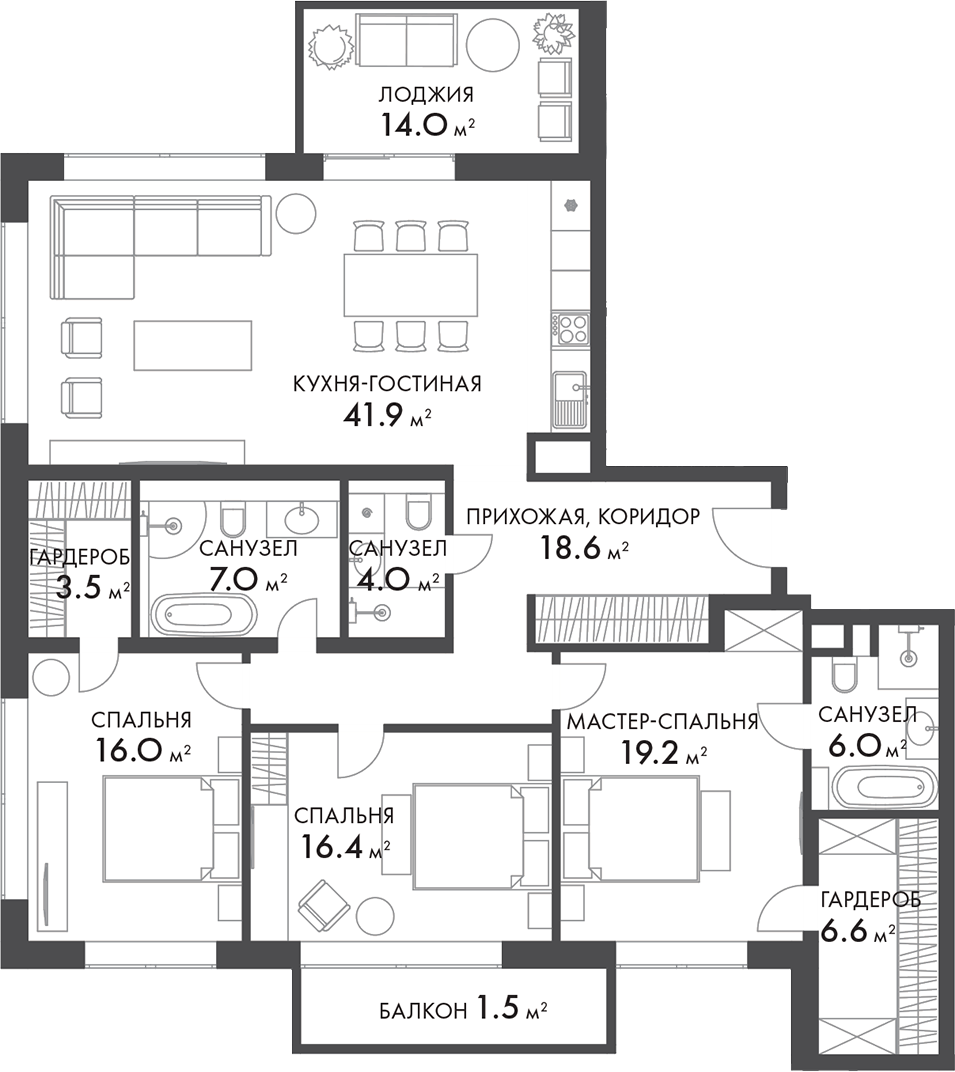 Планировка — Внуково Кантри Клаб, 4-комн., 139 м²