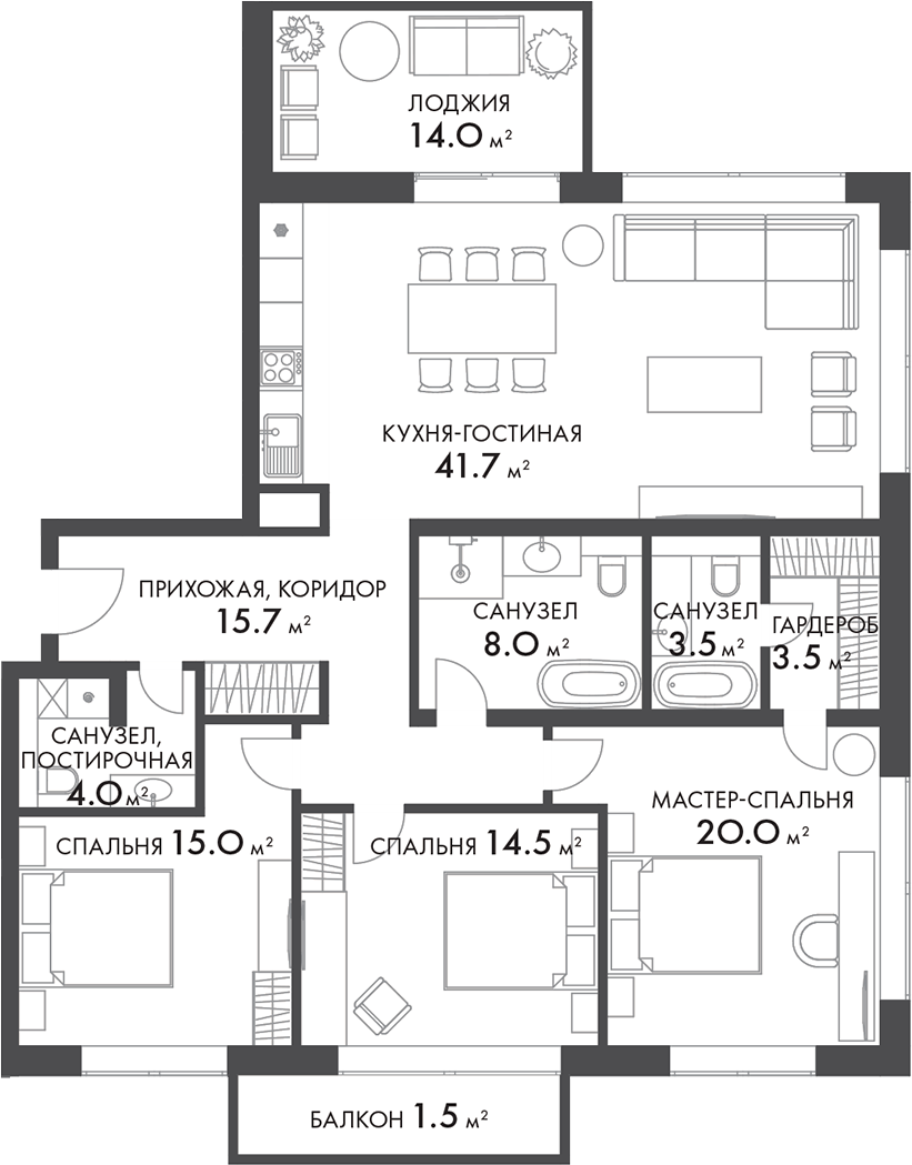 Планировка — Внуково Кантри Клаб, 4-комн., 126 м²