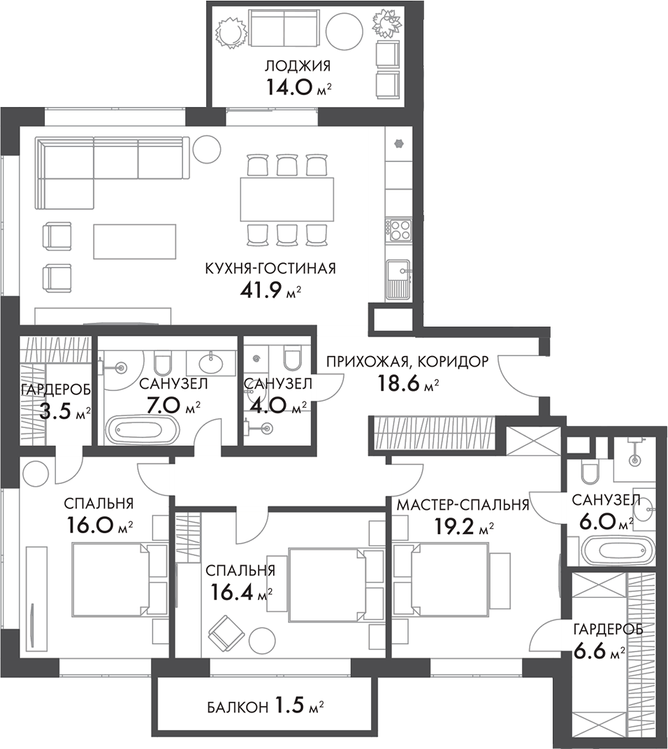 Планировка — Внуково Кантри Клаб, 4-комн., 139 м²