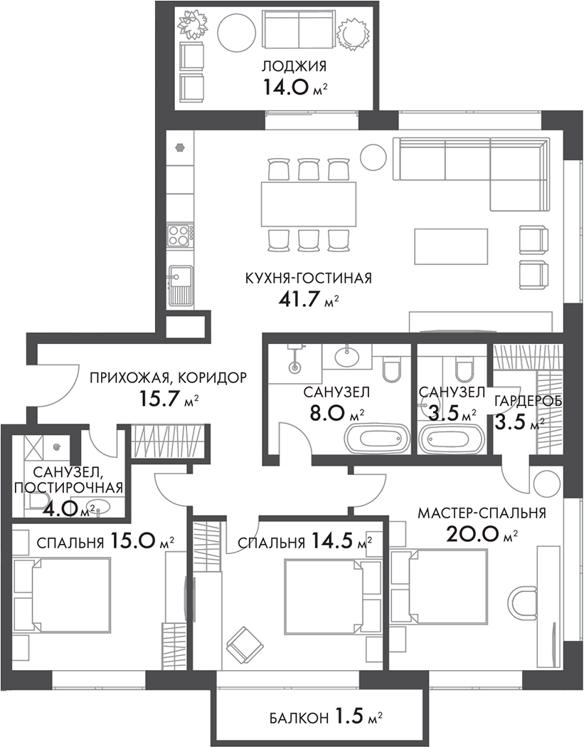 Планировка — Внуково Кантри Клаб, 4-комн., 126 м²