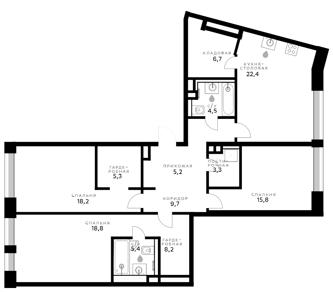 Планировка — СберСити, 4-комн., 124 м²