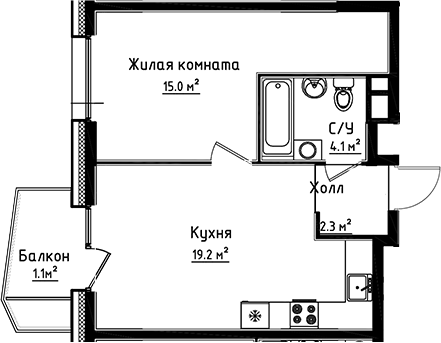 Планировка — Коллекция, 1-комн., 41 м²