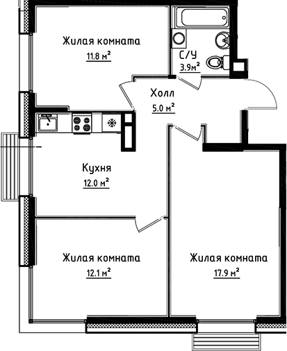 Планировка — Коллекция, 3-комн., 63 м²