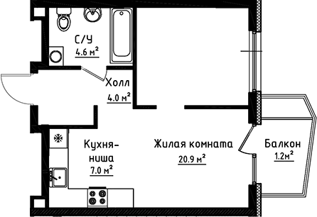 Планировка — Коллекция, Студия, 37 м²
