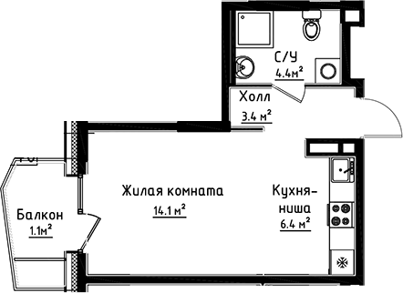 Планировка — Коллекция, Студия, 28 м²