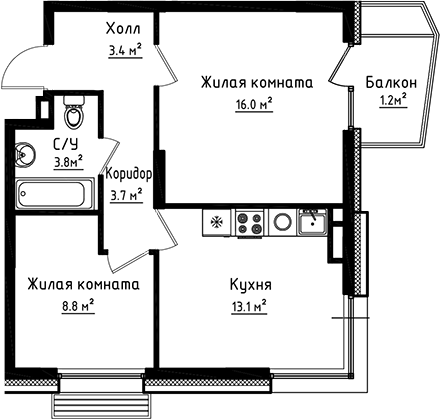 Планировка — Коллекция, 2-комн., 49 м²