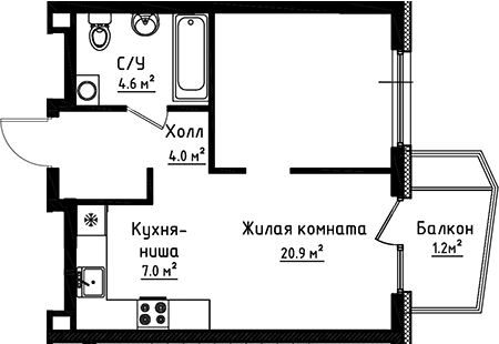 Планировка — Коллекция, Студия, 37 м²