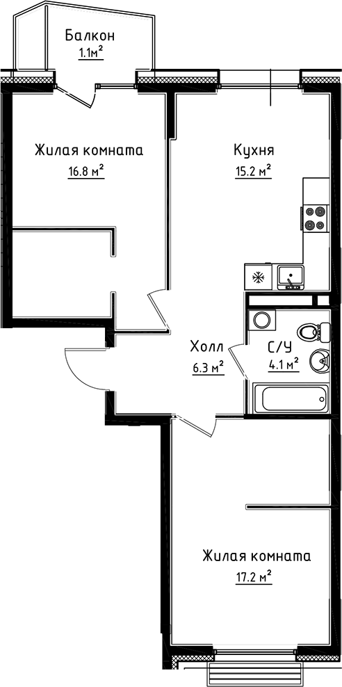 Планировка — Коллекция, 2-комн., 60 м²