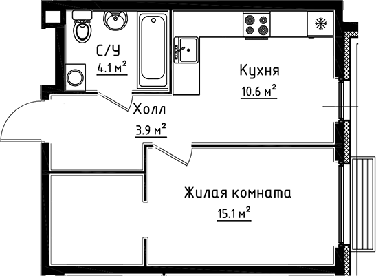 Планировка — Коллекция, 1-комн., 34 м²
