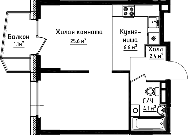 Планировка — Коллекция, Студия, 39 м²