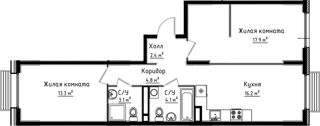 Планировка — Коллекция, 2-комн., 62 м²